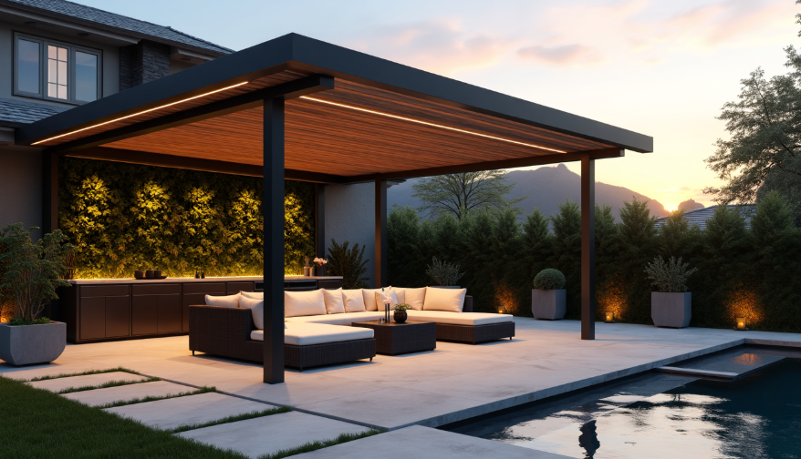 Modern pergola outdoor living space